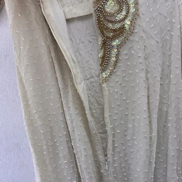 Vintage 1980s Silk Beaded Art Deco Maxi Gown Formal Evening Dress Size M - Picture 11 of 11